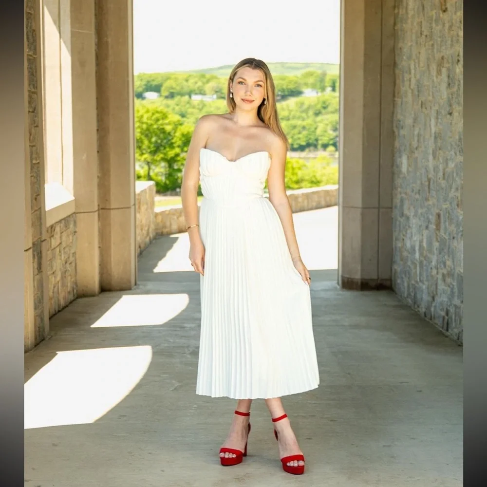 HOUSE OF CB size S D-DD‎ 'Amorata' Ivory Pleated Maxi Dress NWOT